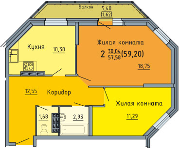 планировка квартиры 59 м2